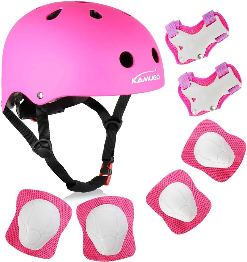KAMUGO Kids Bike Helmet, Toddler Helmet for Ages 2-8 Boys Girls with Sports Protective Gear Set Knee Elbow Wrist Pads for Skateboard Cycling Scooter Rollerblading - Image 1